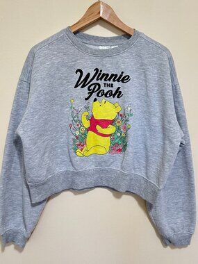 Disney Winnie The Pooh Cropped Oversized Sweatshirt Heathered Gray Size M
